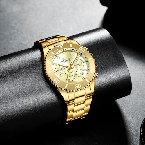 Miniatura 3 de Relojes para hombre cronógrafo acero inoxidable impermeable fecha analógica de cuarzo de negocios relojes de pulsera