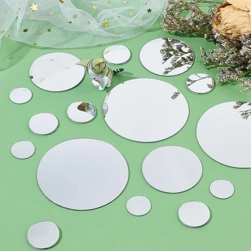 Miniatura 4 de 20 azulejos redondos de espejo de cristal, hoja de espejo circular pequeño de 1.18 pulgadas, azulejos de mosaico de espejo autoadhesivos