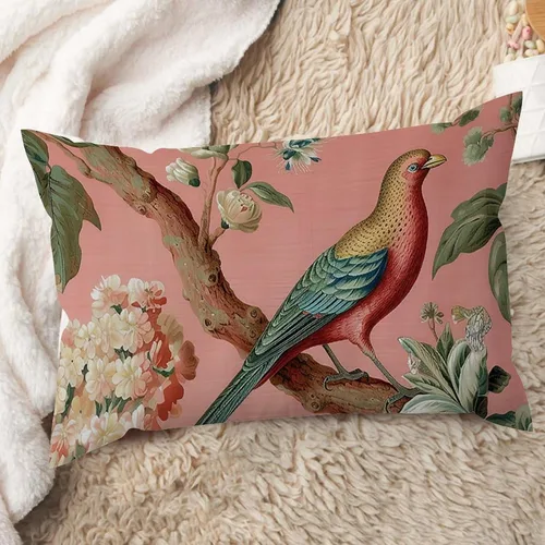 Miniatura 13 de ArogGeld Fundas de cojín de estilo chinoiserie, diseño de flores y pájaros, color rosa rubor, diseño de animales de pavo real, jardín asiático