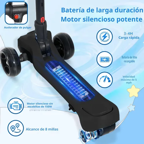 Miniatura 2 de Electric Scooter for Kids Ages 3-12, Full Body Lights Up, Wide Deck, 3 Adjustable Heights, 5MPH Safe Speed, 90min Riding, Foldable 3 Wheel Electric