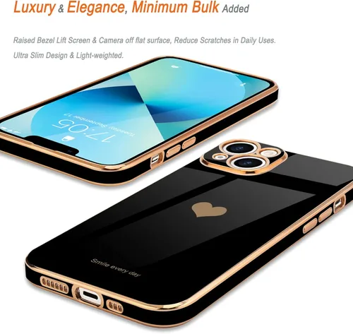 Miniatura 4 de Teageo Funda para iPhone 13 mini para mujeres y niñas, diseño de corazón de amor, cubierta trasera suave, protección completa de la cámara, Negro