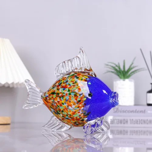 Miniatura 8 de Colorida figura de pez de vidrio soplado – Escultura de animales de arte azul para decoración del hogar en la costa del océano, adorno de pez