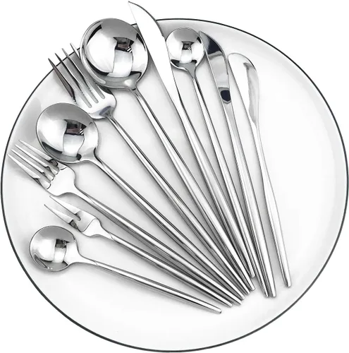 Miniatura 4 de Juego de cubiertos de 6 piezas con cuchillo de mantequilla, elegante cuchillo de acero inoxidable 18/10 para pulido de espejo, el mejor regalo