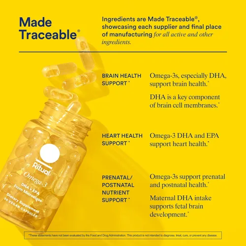 Miniatura 5 de Ritual Omega 3 - Vegano - Dosis respaldada por la ciencia de ácidos grasos DHA y EPA en proporción 2:1, biodisponible, apoyo para la salud cerebral