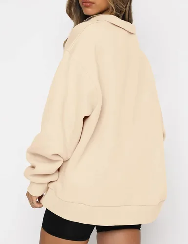 Miniatura 3 de AUTOMET Sudaderas de gran tamaño para mujer, sudaderas con capucha con cremallera de medio cuarto de largo, suéteres de manga larga