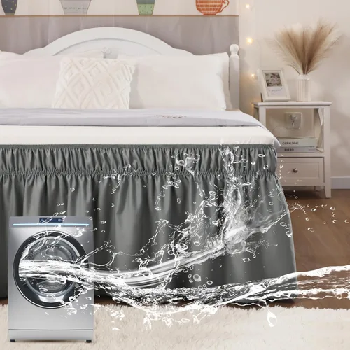 Miniatura 22 de Vocander Falda de Cama Rosa Tamaño Individual con Caída de 14 Pulgadas, Falda de Cama Elástica con Volantes Antipolvo, Fácil de Colocar, Faldas