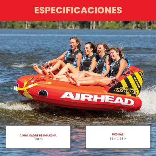 Miniatura 5 de Airhead Mable Towable Tube for Boating, 1-4 Rider Inflatable Boat Tube for Water Tubing, Heavy Duty Full Nylon Cover, EVA Foam Pads, Dual Tow Point