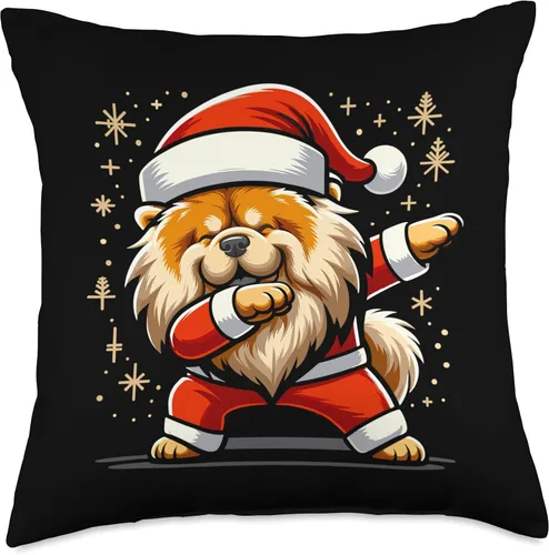 Miniatura 4 de Xmas Chow Chow Gifts Christmas Chow Dog Dab Pose Santa Hat Xmas Throw Pillow, 16x16, Multicolor