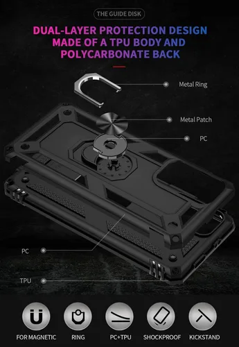 Miniatura 5 de Funda para Redmi Note 11 4G/para Redmi Note 11S 2201117TY con protector de pantalla de vidrio templado, [grado militar] Soporte magnético