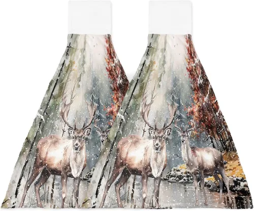 Miniatura 8 de Toallas de cocina de Navidad, muñeco de nieve, bosque de invierno, con lazo, para colgar en la nieve, toallas de cocina para colgar en la nieve