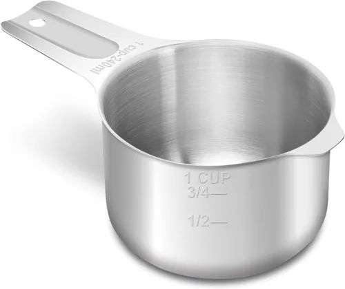 Miniatura 9 de 1 taza (8.1 fl oz 8 oz 240 cc) taza medidora de acero inoxidable, taza medidora de metal para cocinar y hornear (dorado)