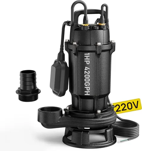 Miniatura 8 de Aquastrong Bomba de amoladora de aguas residuales de 1 HP, bomba de aguas residuales de 4200 GPH de descarga de 2 pulgadas, bomba de sumidero