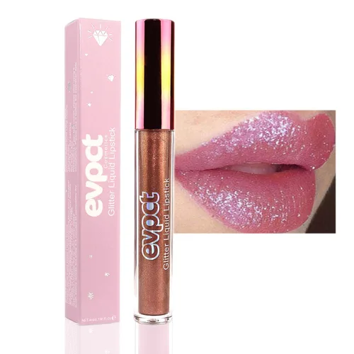 Miniatura 26 de evpct Juego de lápiz labial y brillo de labios 2 en 1 con purpurina color rosa nude metálico brillante para mujeres, de larga duración, impermeable