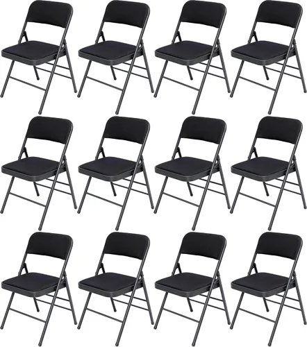 Miniatura 7 de Paquete de 6 sillas plegables con cojín acolchado de tela, juego de sillas de comedor de tela, sillas plegables apilables portátiles para interiores