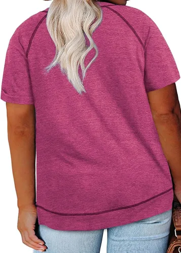 Miniatura 70 de Eytino Blusas de talla grande para mujer, cuello en V, manga corta, a rayas, casual, holgada, con bolsillo (1X-5X)