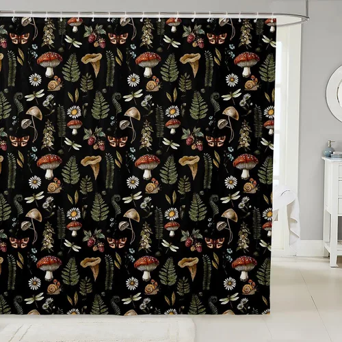 Miniatura 39 de Castle Fairy Cortinas de ducha con hojas de ginkgo, cortina de baño botánica de naturaleza verde, tela de plantas de acuarela, juego de decoración