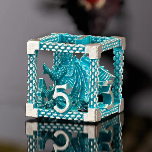 Miniatura 14 de D&D Dice, Dungeons and Dragons Dice HNCCESG Juego de dados de metal poliédricos huecos para juegos de mesa RPG MTG (Dragon Silver Blood Spot)