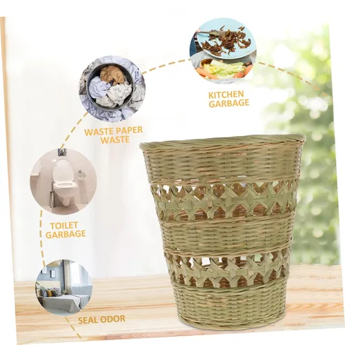 Miniatura 7 de Cesta de basura de ratán, cubo de basura de ratán, cesta de basura redonda de mimbre, contenedor de basura para cocina, sala de estar, dormitorio