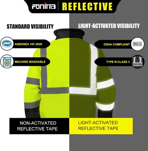 Miniatura 5 de FONIRRA - Chaquetas bomber de alta visibilidad con forro polar, ANSI Clase 2, chaqueta reflectante impermeable para hombres