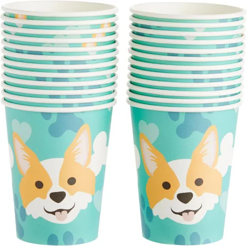 Miniatura 6 de 144 piezas Corgi suministros para fiestas, decoraciones de cumpleaños de perro con platos de papel, servilletas, tazas y cubiertos (sirve 24)