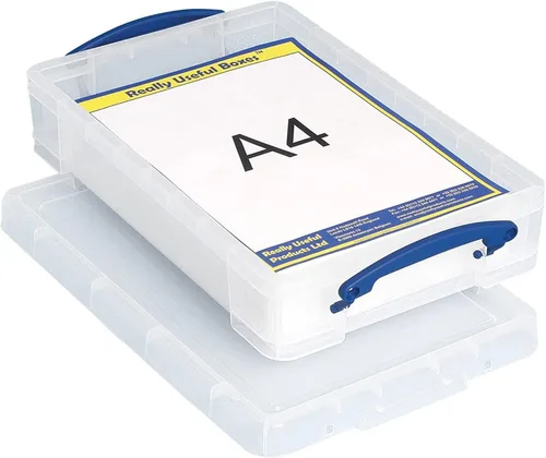 Miniatura 8 de Really Useful Box Contenedor apilable de plástico de 4 litros con tapa a presión y asas de bloqueo de clip integradas para organización del hogar