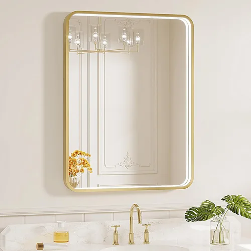 Miniatura 14 de Espejo de baño LED de 24x32 pulgadas con luces, espejo LED con marco de metal negro para baño, 3 colores y luz regulable sin escalones montada