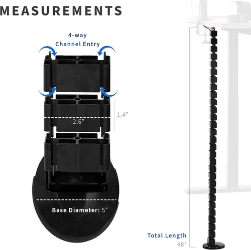 Miniatura 2 de VIVO Kit de gestión de cables para debajo del escritorio Vertebrae, organizador de cables flexible de cuatro entradas ajustables para oficina