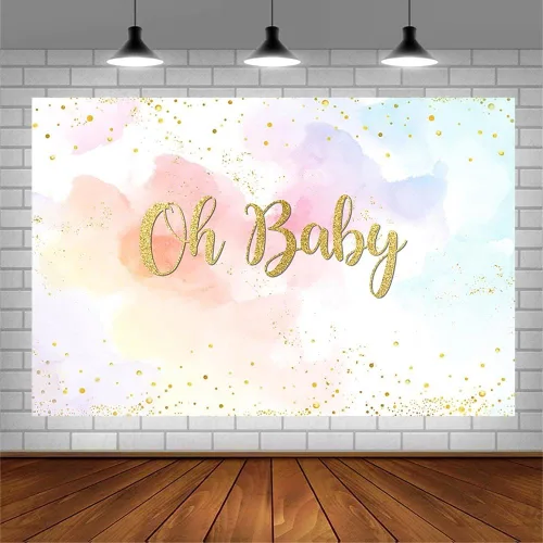 Miniatura 3 de AIBIIN Fondo de baby shower de arcoíris de 7 x 5 pies para niña, acuarela pastel Oh Baby Fotografía, fondo colorido de nube con purpurina dorada