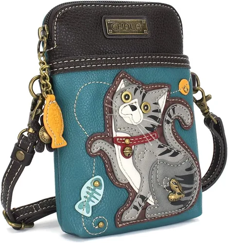 Miniatura 2 de CHALA Cat Collection Cell Phone Crossbody Purse-Women PU LeatherCanvas Multicolor Handbag with Adjustable Strap