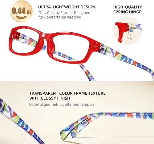 Miniatura 3 de Reading Glasses for Women, Rectangle Readers for Women with Blue Light Blocking Spring Hinge Eyeglasses UV Filter