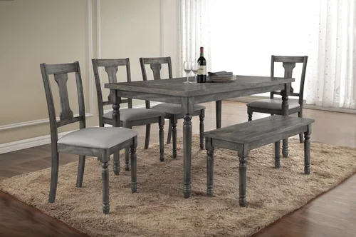Miniatura 5 de Mesa de comedor gris desgastada con patas torneadas