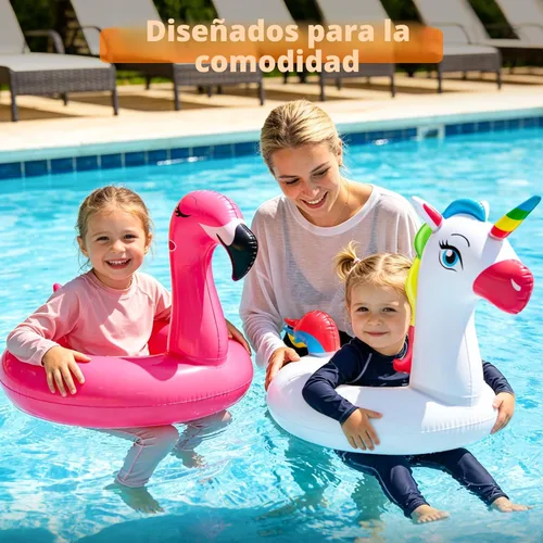 Miniatura 3 de Paquete de 2 flotadores inflables de flamenco y unicornio para niños de 3 a 8 años, flotadores divertidos, balsas, tubos de piscina, decoraciones