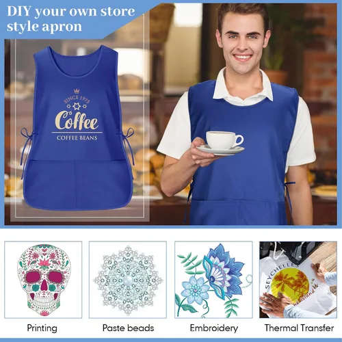 Miniatura 6 de Suhine 15 Pcs Cobbler Apron Smock Apron with 2 Deep Pockets and Side Ties Unisex Apron for work kitchen