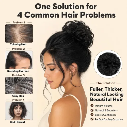 Miniatura 8 de Moño desordenado grande y desordenado, moño ondulado, rizado, coleteros gruesos, extensiones de cabello para mujeres y niñas, color marrón jengibre
