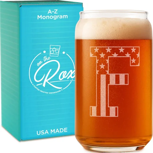 Miniatura 32 de Vaso en forma de lata de cerveza con monograma grabado - bandera de EE.UU.