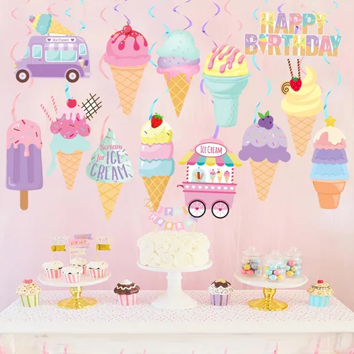 Miniatura 8 de Decoración colgante de helados para fiesta de cumpleaños, 20 unidades, decoración de fiesta de helado de verano, decoración para colgar, conos
