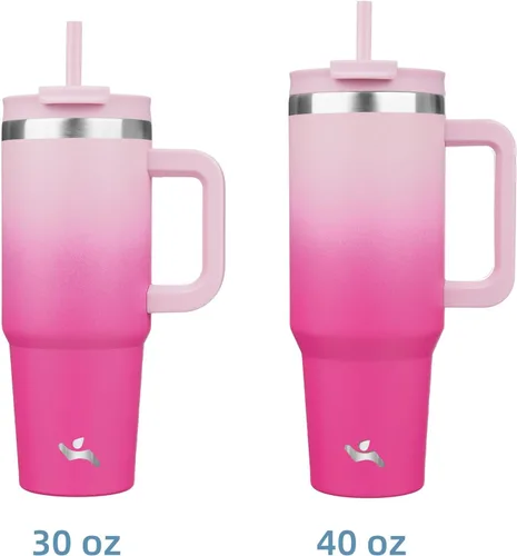 Miniatura 3 de Konokyo - Vaso de 40 onzas con asa y 2 pajillas, botella de agua aislada 2 en 1 con tapa. Taza de viaje de acero inoxidable para café, flores