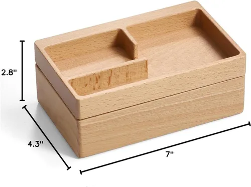 Miniatura 6 de Caja de bandeja de valet, caja de almacenamiento de madera de haya con rotación magnética, organizador de suministros diarios para escritorio