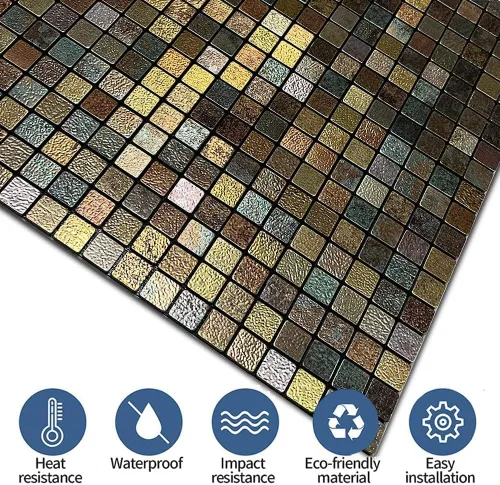 Miniatura 3 de XUANINY Azulejos Adhesivos de Pared para Cocina, Baño, Chimenea, Mosaico de Aluminio Metálico Autoadhesivo (12"x12") (5, Estampado Amarillo y Verde)