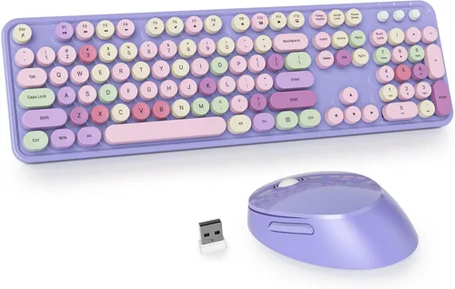 Miniatura 19 de Teclado y mouse azules, bonito combo de teclado y mouse inalámbricos, teclado de máquina de escribir de tamaño completo con teclado numérico, azul