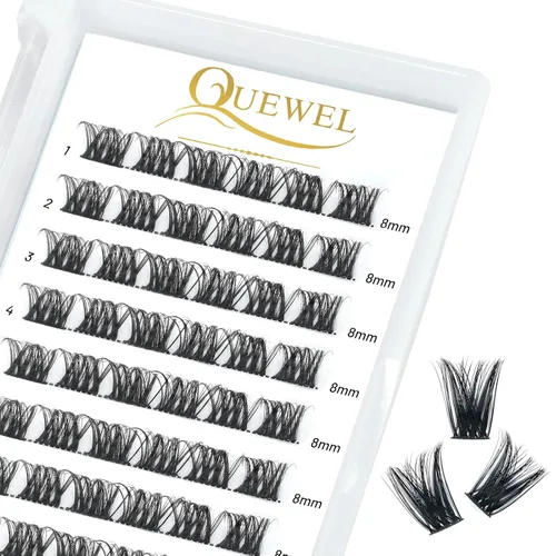 Miniatura 10 de QUEWEL Extensiones de pestañas postizas en racimo, 240 pestañas postizas individuales, rizo 10D-0.10D, de 0.630 pulgadas, sin nudos, suaves