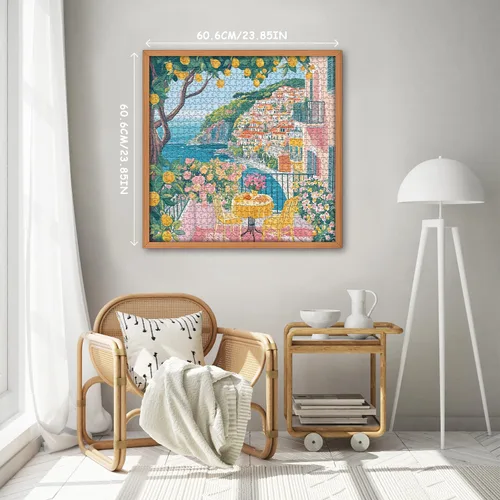 Miniatura 4 de Italia Cinque Terre Rompecabezas Rompecabezas para Adultos 1000 Piezas, Rompecabezas de Playa Colorido con Flor, Arte de Paisaje Oceánico de Verano