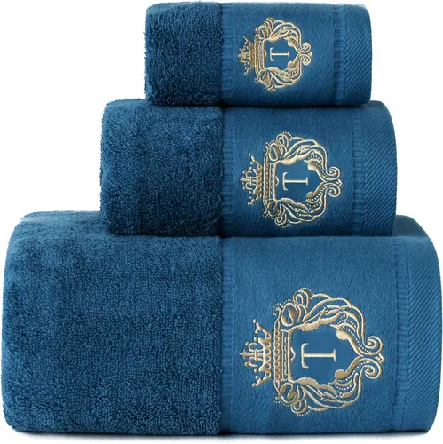Miniatura 14 de Juego de toallas de baño de lujo súper suaves y altamente absorbentes de 100% algodón premium para regalos (Azul-A)