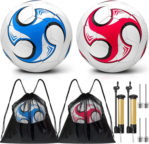 Miniatura 10 de Paquete de 2 pelotas de fútbol desinfladas con bomba para regalos de Navidad de 4 a 14 años, tamaño 3, tamaño 4, 5 artículos, ofertas a granel