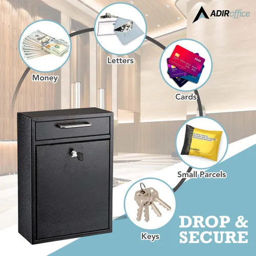 Miniatura 3 de AdirOffice contenedor con traba - Buzón de correo montado en pared., negro, 631-04-BLK