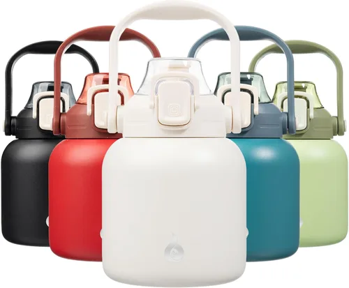 Miniatura 10 de BJPKPK - Botellas de agua aisladas con pajita, botellas de agua bonitas de 27 oz con asa, jarra de metal de acero inoxidable sin BPA, frascos 27 oz