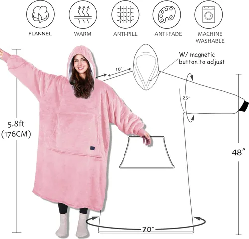 Miniatura 6 de Tirrinia - Manta de tamaño grande y extra-larga de sherpa con capucha, cómoda, regalo para adultos, hombres, mujeres, adolescentes, esposa, novia