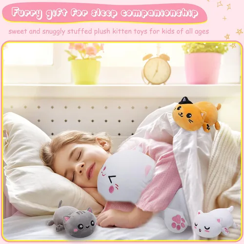 Miniatura 7 de Libima 5 piezas de animales de peluche de gato de Navidad con bebés dentro del vientre, 1 gato de peluche mamá con 4 gatitos juguetes de peluche