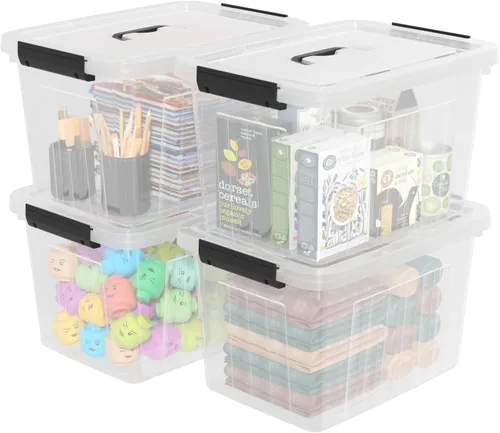 Miniatura 9 de Cajas de almacenamiento de plástico de 6 cuartos de galón con tapas y asas, contenedor de almacenamiento de cierre transparente, 6 paquetes