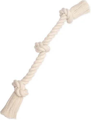 Miniatura 5 de Flossy Chews - Tirón de cuerda de 3 nudos, 100% algodón, color blanco, XL, 36 pulgadas